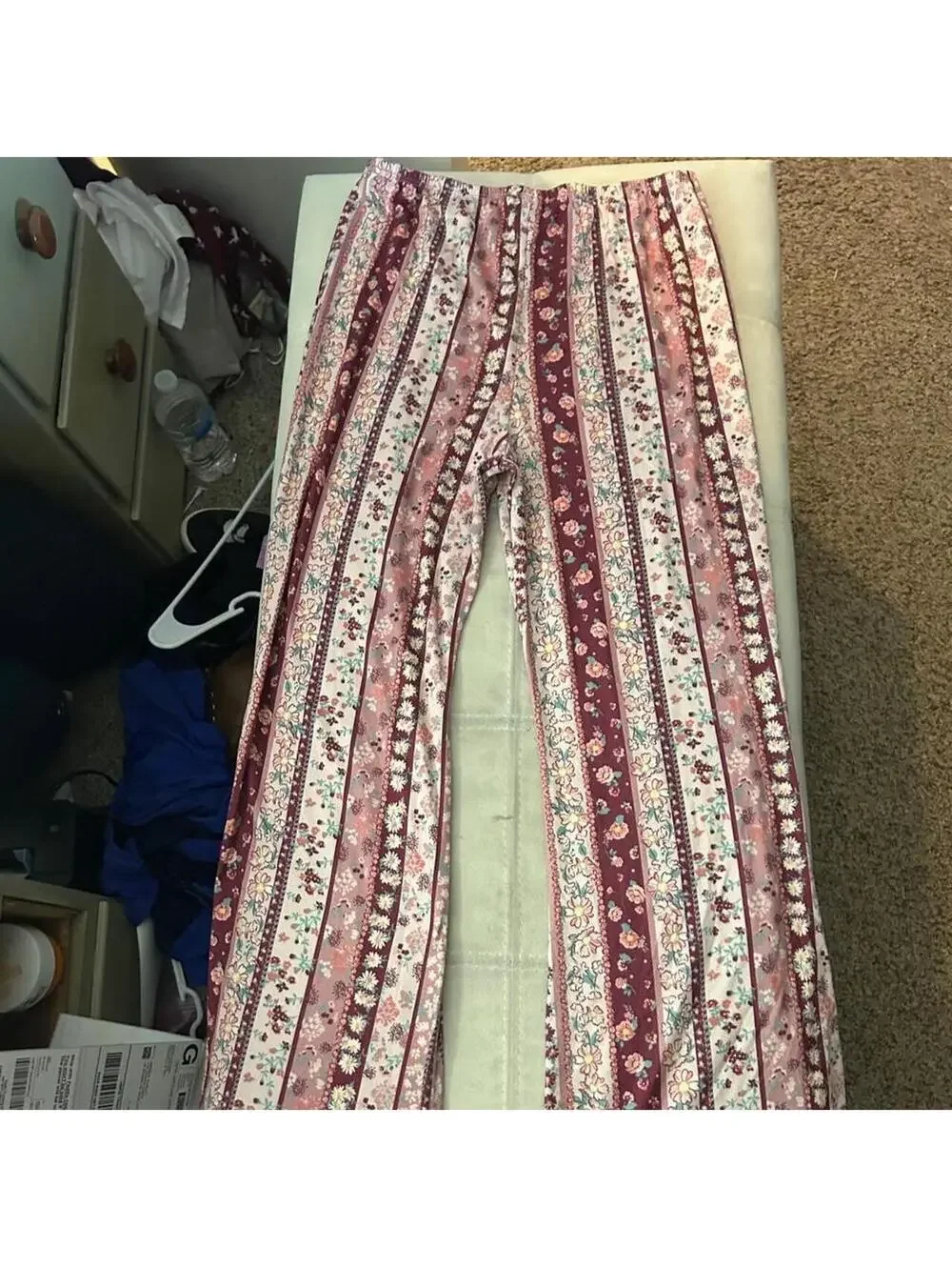 Beautees floral and striped wide leg, flare leggings size YXL or 14-16 years
